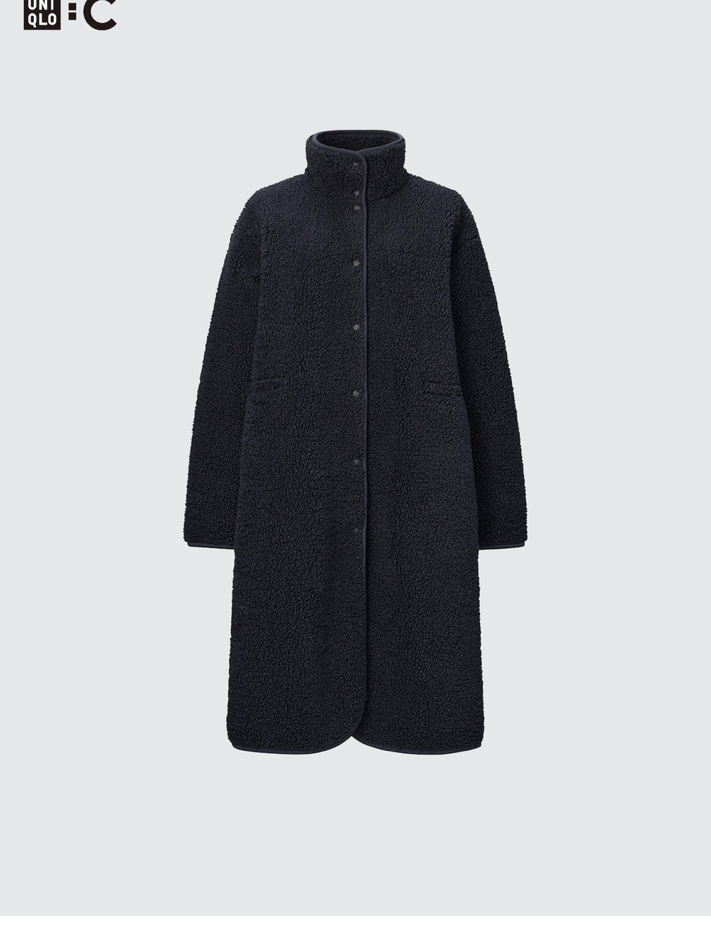 UNIQLO: C Women’s Pile-Lined Fleece Stand Collar Long Coat, Black, Size S